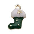 Ciondolo a calza di Natale in smalto verde scuro con fiocco di neve dorato e gancio - Calza Verde (12512) / 1 Pezzo/Confezione (9x16mm)
