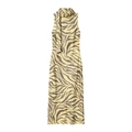 Elegantes ärmelloses Kleid mit Zebramuster und Bindeschal-Ausschnitt in Gelb und Braun - S / Gelber Zebra-Print