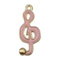 Pink enamel treble clef charm with gold metal frame for DIY jewelry making - Large Pink Musical Note