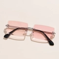 Rimless rectangular sunglasses with pink gradient lenses and silver metal frame - Silver Frame Gradient Pink