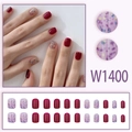Press-on nail set featuring deep wine red and speckled lavender glitter designs - Burgundy Contrast Speckled Purple Style (W1400) / 24 Pieces Boxed (Including Glue)
