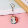 Acrylic keychain with a cute red cartoon bear and milk bottle on a lobster clasp - Milk Bottle Bear