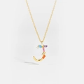 Detail of gold S925 silver necklace featuring a letter J pendant with colorful zircons - 925 Silver / Letter J
