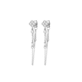 Elegant silver tassel earrings featuring clover motif and sparkling zircon crystal fringe - Silver