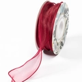 Deep burgundy organza ribbon roll with scalloped edges for elegant flower bouquet wrapping - Fishtail Yarn (Standard Roll) / Burgundy