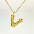 Polished gold-plated 3D bubble puff letter V pendant necklace with sleek box chain - Letter V / Gold