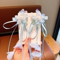 Traditional Chinese hair clips with blue flowers, silk ribbons, and elegant tassels - Blue Big Flower Ribbon Pair Clip (469-2#)