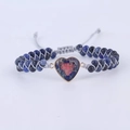 Handmade woven imperial stone heart bracelet with adjustable blue beaded cord - Blue