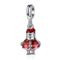 Close-up of Santa Claus charm pendant in red enamel and polished silver finish - 18-Red Enamel Santa Claus