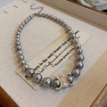 Collier de perles grises avec pendentif Triomphe argenté pour un style chic et tendance - Pendentif Triomphe argenté perle grise (78# Collier-10mm)