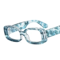 Rectangle sunglasses in transparent frame with blue and white feather patterns - C15 Blue Floral Frame Clear Lens