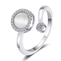 Adjustable silver spinning ring with opal centerpiece and pavé halo diamond accents - White Gold Cat Eye Stone