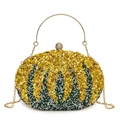 Elegante bolso de noche tipo calabaza con cristales amarillos y verdes y asa dorada - Amarillo