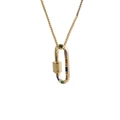 Golden box chain necklace featuring a carabiner pendant set with multi-colored zircons - Carabiner/Oval / Gold