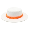Cappello di paglia bianco con catena arancione vivace per le vacanze estive al mare - M (56-58cm) / Bianco (Catena Arancione)