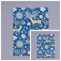 Navy blue plastic gift bags with floral deer print and oval cut-out handles - 25x35cm / Lucky Deer