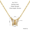 18k gold plated stainless steel butterfly necklace with zircon and dimensions - Gold/White Butterfly