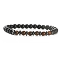 Bracciale elastico con perline di agata nera opaca e pietre occhio di tigre per uomo e donna - 6 mm / Nero Opaco + Occhio di Tigre