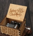 Hand-cranked wooden Merry Christmas music box with intricate carvings and metal movement - Christmas 32/Wood Color/Merry Christmas Engraved 3