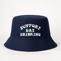 Navy blue bucket hat with Support Day Drinking embroidery on premium cotton twill - One Size / Navy Blue