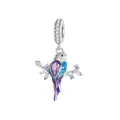 S925 sterling silver kingfisher pendant with blue-purple gradient enamel and zircon - BSC985-Bird on Branch