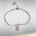 Silver stainless steel double snake chain bracelet with knot design and letter W charm - Silver-W
