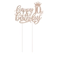 Detailansicht Kuchendeko zum 10. Geburtstag in Roségold mit Glitzereffekt und Krone - 10. Geburtstag (Stil 10) / Roségold