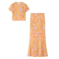 Set due pezzi in pizzo floreale con top corto girocollo e gonna lunga a vita alta - Arcobaleno / S