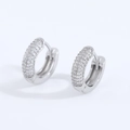 Silver huggie earrings with three rows of micro-paved white cubic zirconia stones - Silver Medium