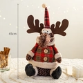 Christmas reindeer plush doll in red tartan outfit with wooden buttons 45cm height - Little Reindeer Brother / 45cm