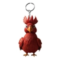 Portachiavi creativo a forma di gallo rosso con anello in metallo e piume dettagliate - Uccello Rosso Cartoon