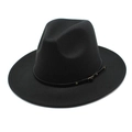 Classic black wool fedora hat with a leather band and metal buckle for women - M (56-58cm) / Black