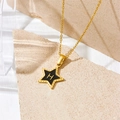 Gold star necklace with black inlay and golden letter H pendant on a chic metal chain - Letter H Style (D112)