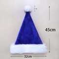 Blue plush Christmas hat with white pompom and fur trim with detailed size dimensions - Haipai Long Plush Adult / Sapphire Blue