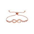 Macro view of adjustable rose gold infinity bracelet with zircons and box chain detail - Lace Infinity Symbol / Lace Figure-eight Rose Gold