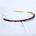 Golden bridal headband wrapped with natural dark red crystal stones and metallic wire - Single Row / Garnet-Single Row