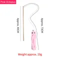 Pink octopus cat wand toy with a 40cm wooden stick and 73cm long hanging rope - Pink Octopus