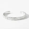 Silver stainless steel open bangle with engraved sun moon star patterns and tiny rhinestones - Celestial Mix Relief (PA1223)