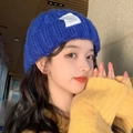 Berretto in maglia a trecce blu da donna, cappello invernale caldo con paraorecchie - Maglia a Trecce Blu
