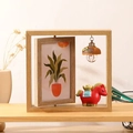 Rotatable wooden 6-inch picture frame with retro light bulb and lucky horse sculpture - Double Sided Vertical - Fortune Pony