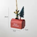 Christmas red metal mailbox ornament featuring a reindeer and mini tree design, 10cm - Green Sweater Reindeer Mailbox