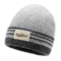 PineCrest grey striped knit beanie with mountain patch for winter warmth and style - One Size / Light Gray