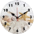 Silent vintage wooden wall clock with beach starfish and seashell pattern design - Shell Beach Theme