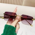 Chic rimless rectangular sunglasses featuring gradient purple lenses and gold metal temples - Gold Frame Gradient Grey Lens