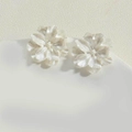 Elegant 3D pearl white floral resin stud earrings with minimalist petal design - 3D Creamy White Flower Stud Earrings (ES2419-5)