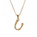 Golden bamboo textured letter U pendant necklace with a minimalist vintage finish - Letter U
