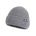 Winter grey ribbed knit beanie with plush lining and decorative OK letter patch - Single Hat / Gray