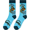 Detail of blue cotton socks featuring creative cartoon crocodile patterns and knit textures - A1973-Blue Black Crocodile