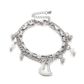 Double-layered stainless steel heart bracelet with silver beads and faux pearls - Steel Color (KB144909-Z)