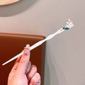 Elegant lily of the valley sandalwood hair stick with white blossoms and green leaf - 4# Jade Bone White